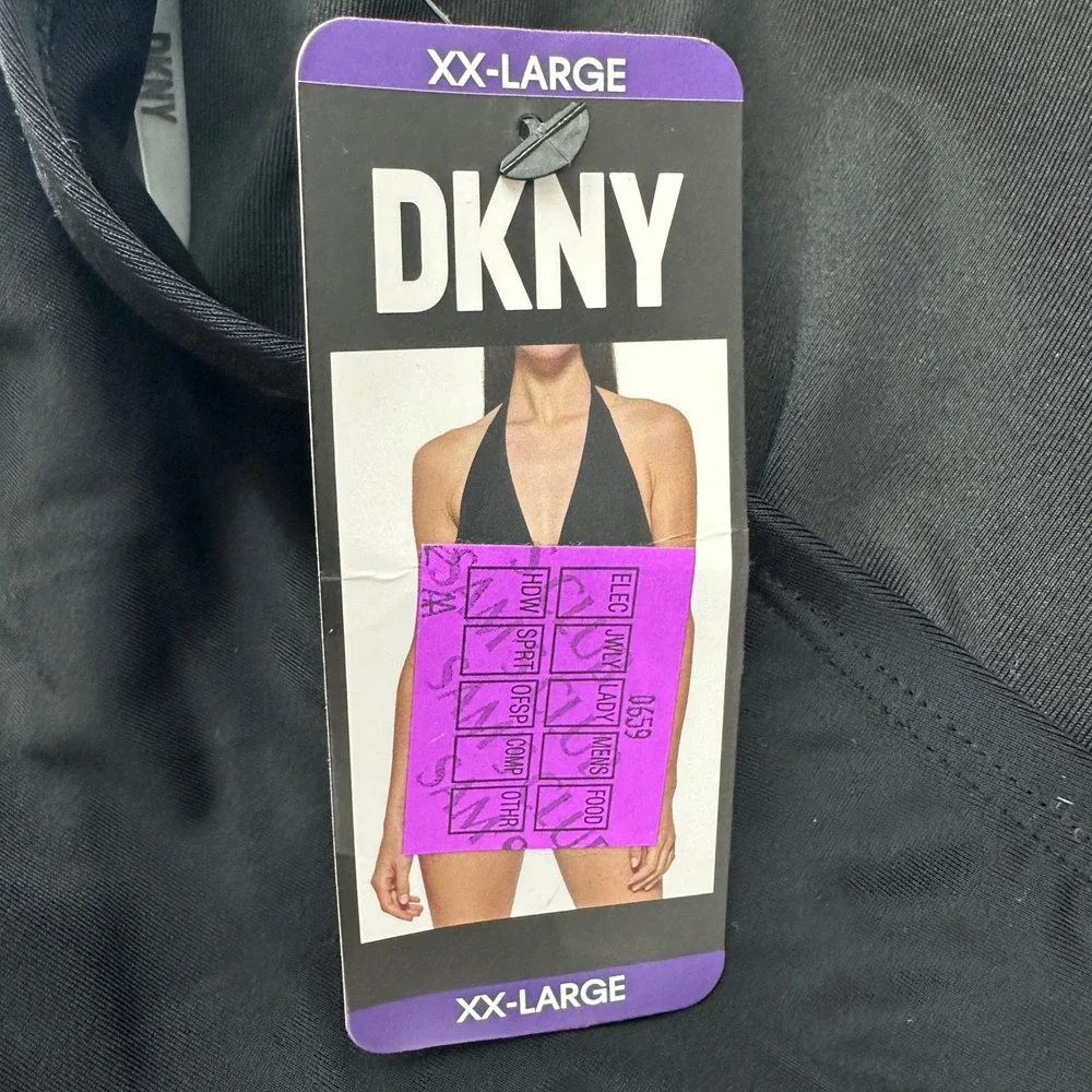 DKNY Black Tummy Control Halter One Piece Swimsuit XXL NWT Minimalist. Padded - Picture 6 of 9